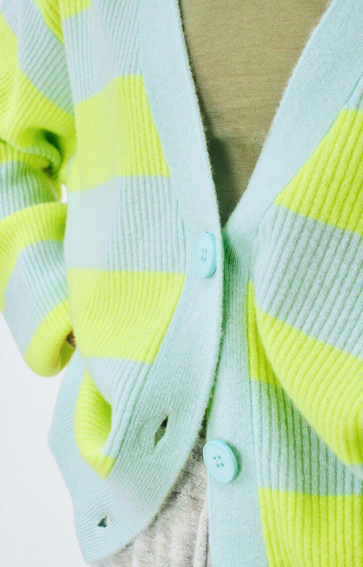 American Vintage Gilet Femme Raxow - JAUNE FLUO RAYE CRYSTAL 53 Manches Longues Bleu - E25