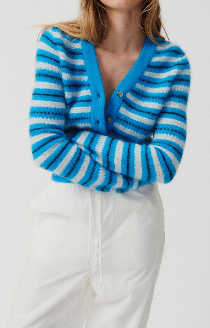american vintage Gilet femme Vitow - RAYURES SPORT 64 Manches longues Bleu - E23