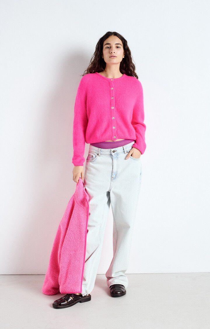 American Vintage Gilet Femme Vitow - ROSE FLUO CHINE 50 Manches Longues Rose - E25