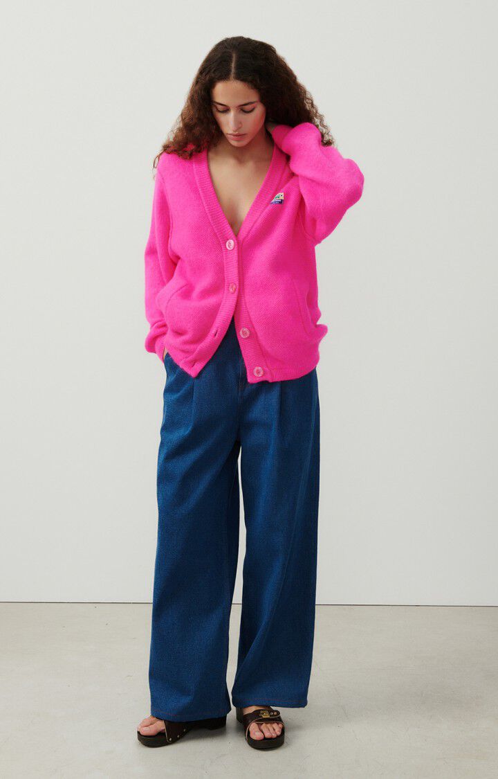 American Vintage Gilet Femme Vitow - ROSE FLUO CHINE 56 Manches Longues Rose - E24
