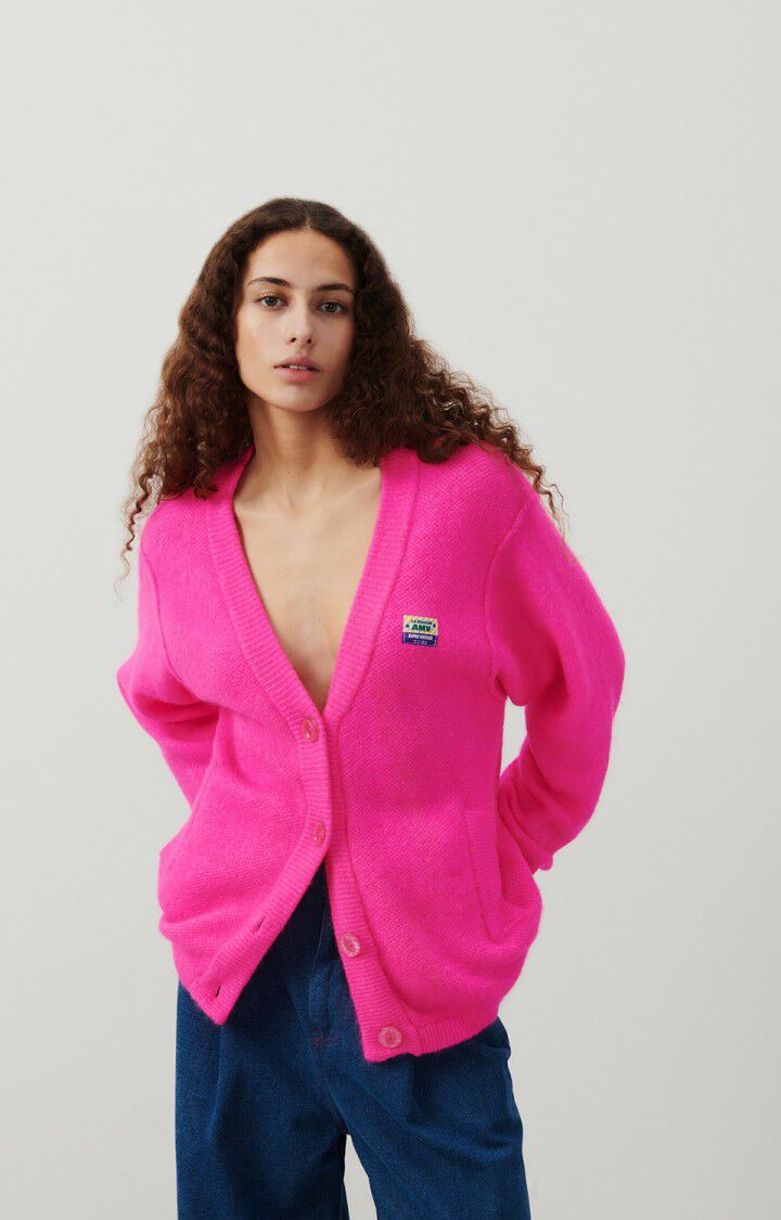american vintage Gilet femme Vitow - ROSE FLUO CHINE 56 Manches longues Rose - E24