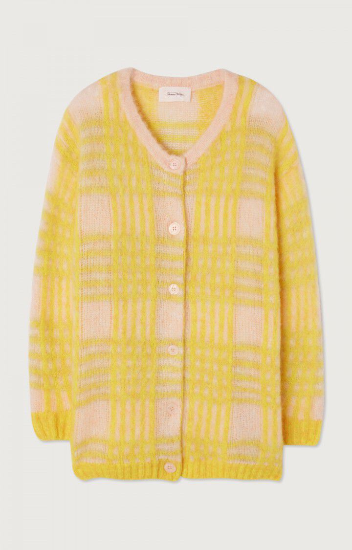 american vintage Gilet femme Yanbay - SORBET POUSSIN JACQUARD CHINE Manches longues Jaune - H22B
