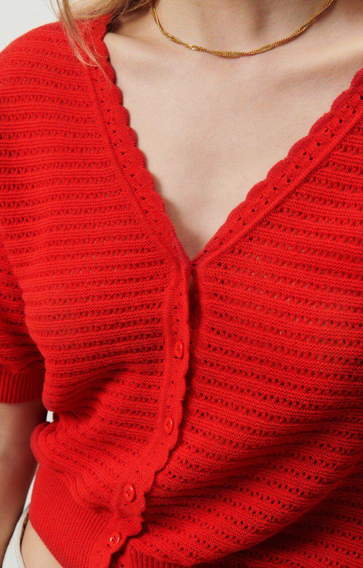 American Vintage Gilet Femme Yogo - LIPSTICK 28 Manches 7/8 Rouge - E23