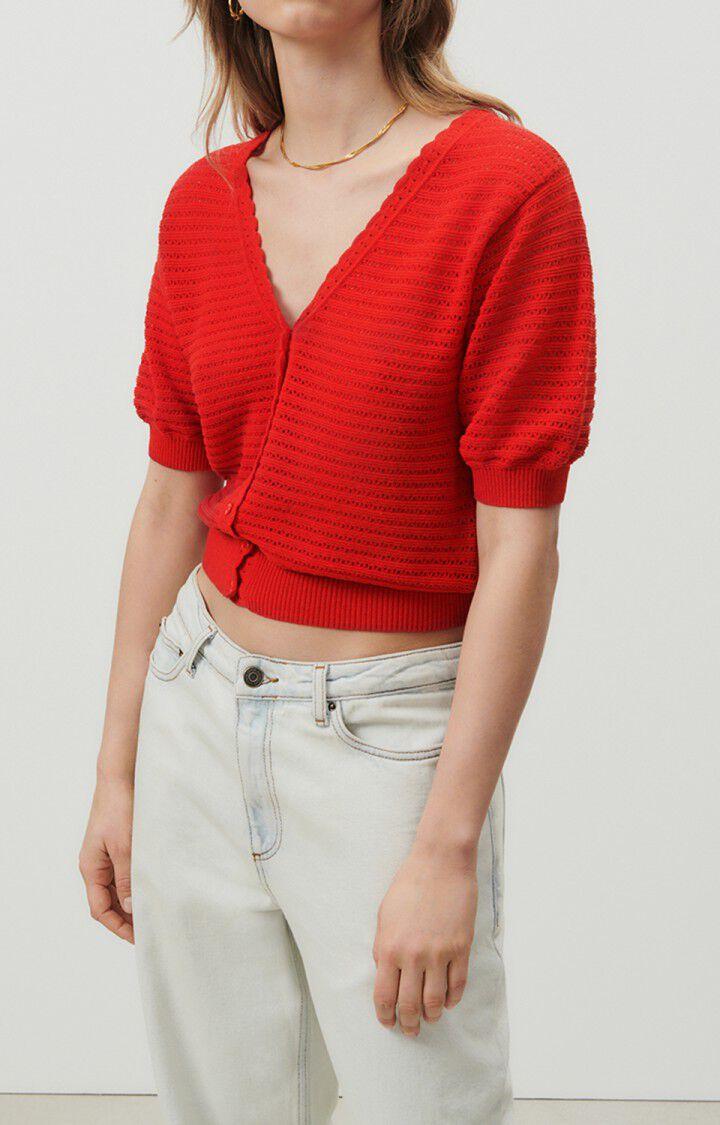 american vintage Gilet femme Yogo - LIPSTICK 28 Manches 7/8 Rouge - E23