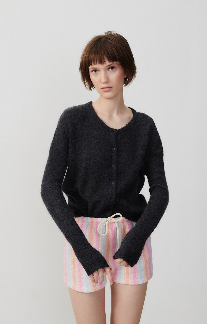 american vintage Gilet femme Zakday - ANTHRACITE CHINE 56 Manches longues Gris - E24