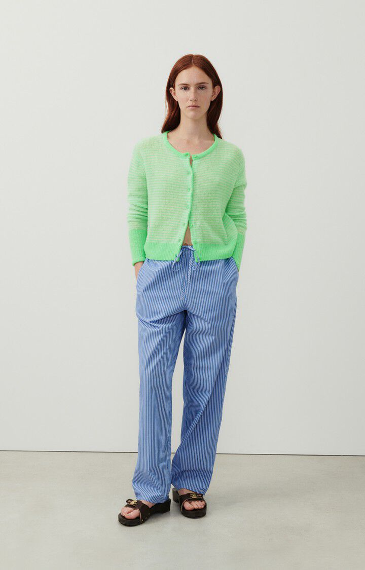 American Vintage Gilet Femme Zakday - RAYURES GRIS CHINE ABSINTHE 56 Manches Longues Vert - E24