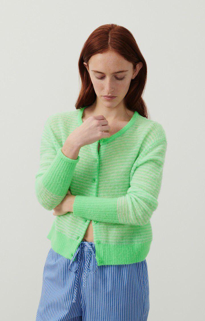 american vintage Gilet femme Zakday - RAYURES GRIS CHINE ABSINTHE 56 Manches longues Vert - E24