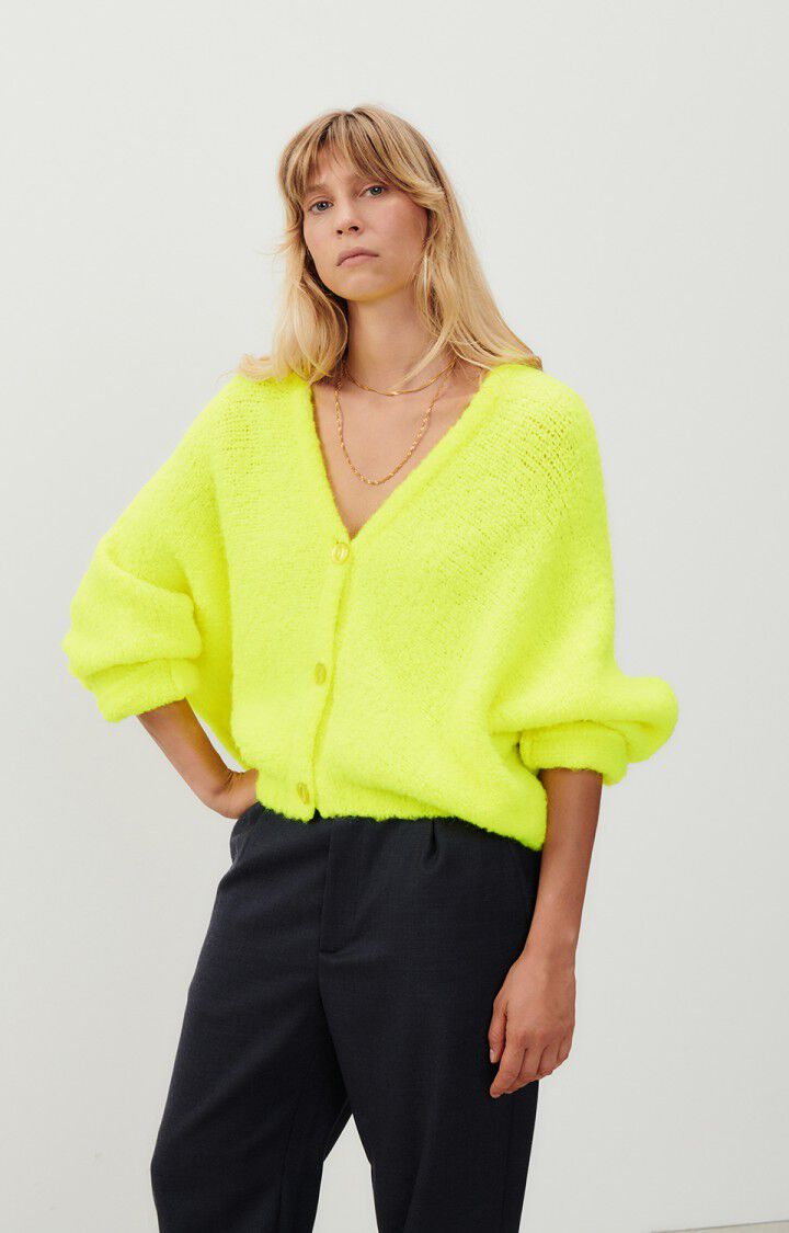 american vintage Gilet femme Zolly - JAUNE FLUO 66 Manches longues Jaune - E24