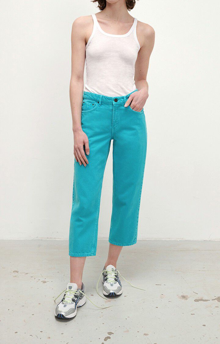 american vintage Jean droit cropped femme Datcity - TURQUOISE VINTAGE Bleu - E22