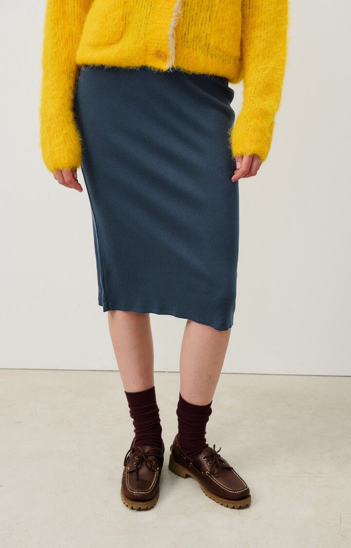 american vintage Jupe femme Blarow - NAVY CHINE Longue Bleu - H24