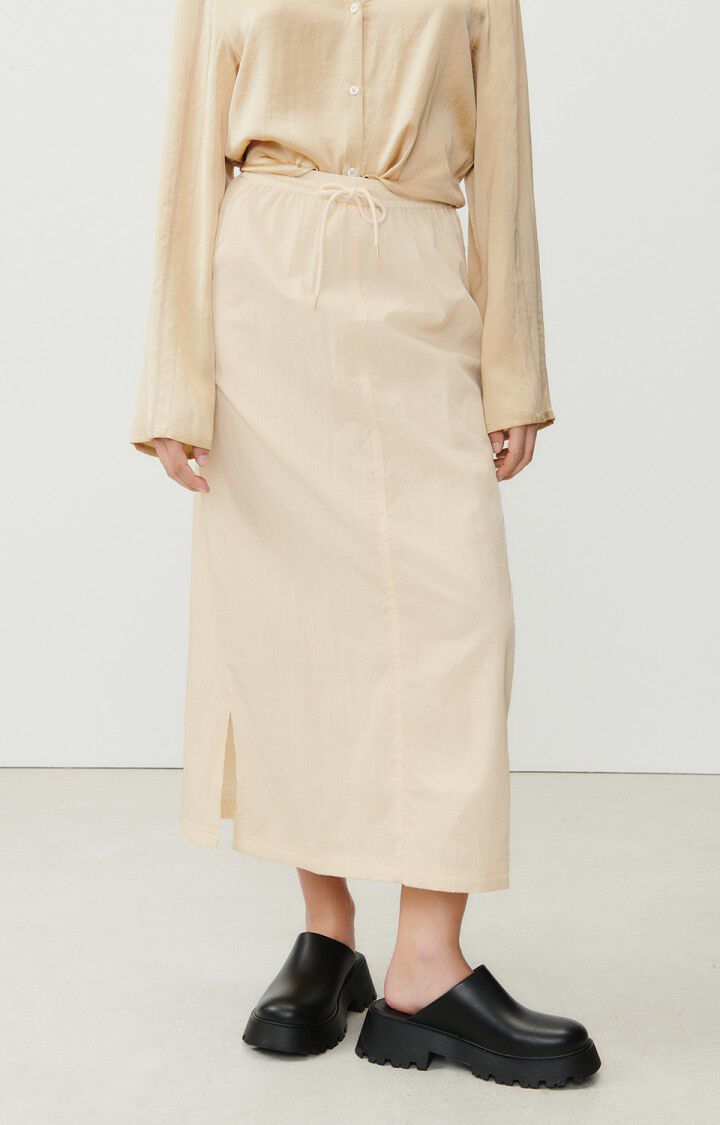 american vintage Jupe femme Ikino - PECHE BLANCHE Midi Beige - E23