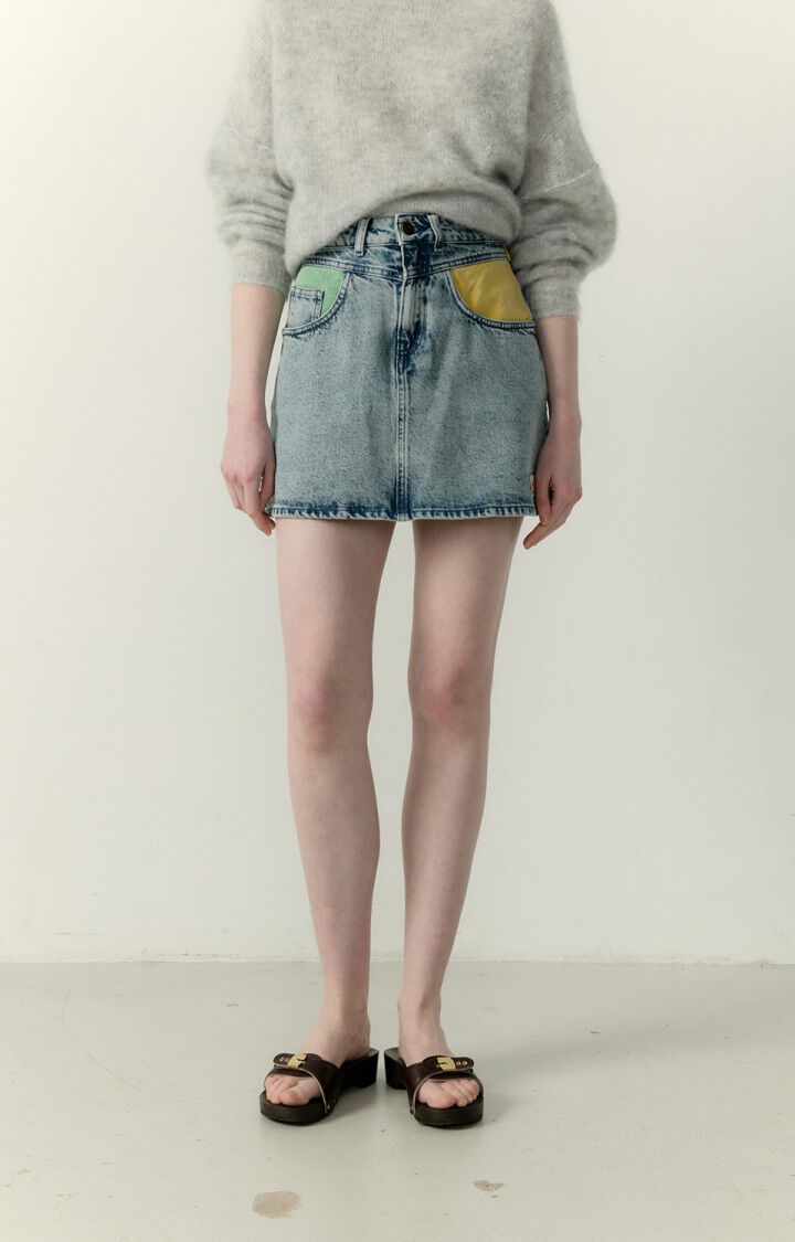 american vintage Jupe femme Joybird - STONE TRICOLORE Courte Bleu - E23