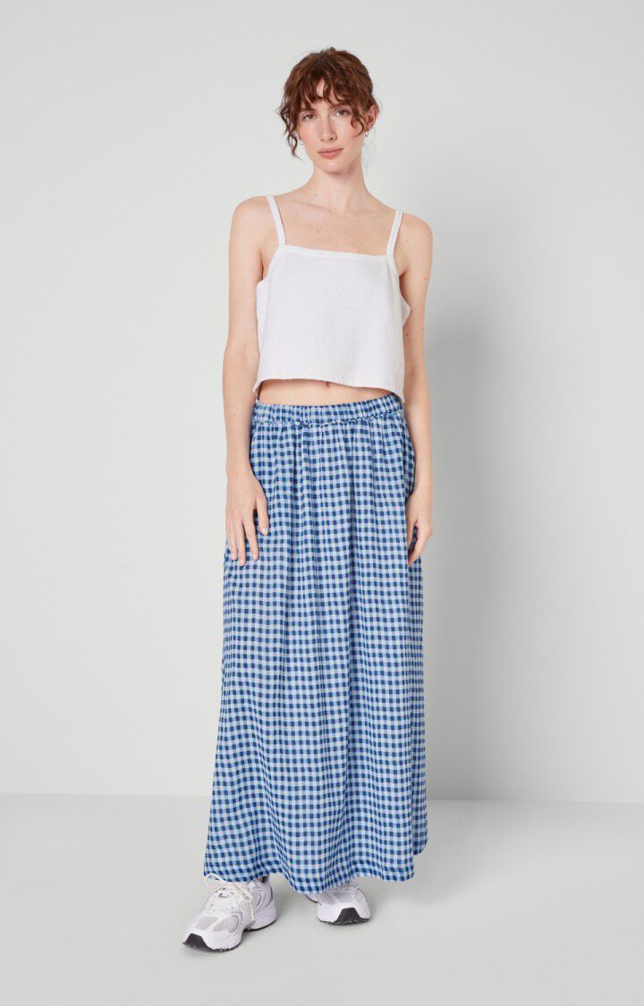 American Vintage Jupe Femme Ybanut - VICHY BLEU Longue Bleu - E17