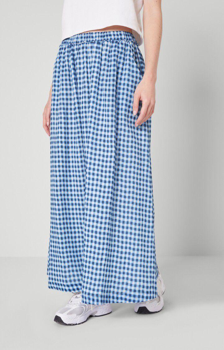 american vintage Jupe femme Ybanut - VICHY BLEU Longue Bleu - E17