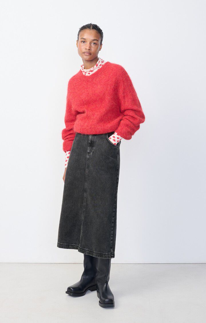 American Vintage Jupe Femme Yopday - BLACK POIVRE ET SEL Midi Noir - E25