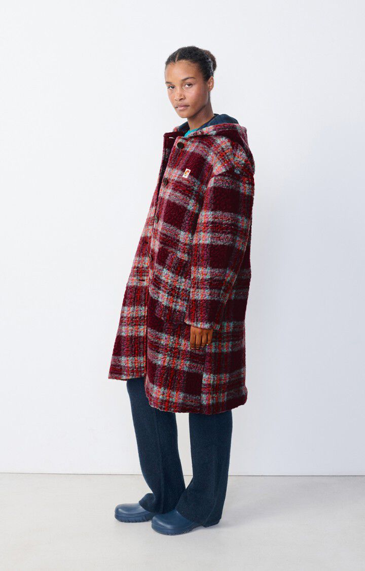 American Vintage Manteau Femme Agobridge - TARTAN LIE DE VIN 52 Manches Longues Rouge - H23