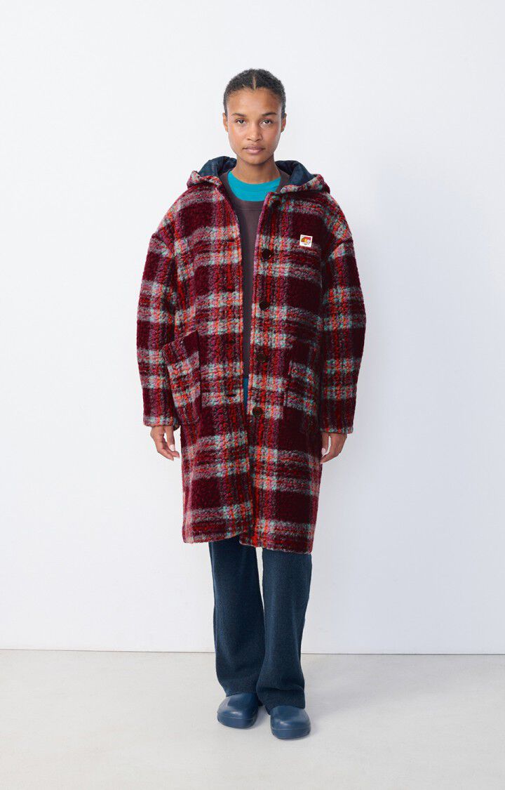 american vintage Manteau femme Agobridge - TARTAN LIE DE VIN 52 Manches longues Rouge - H23
