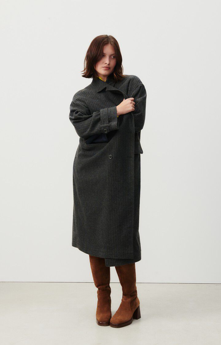 American Vintage Manteau Femme Dopabay - RAYURES GRISES ET BLEUES 52 Manches Longues Bleu - H23