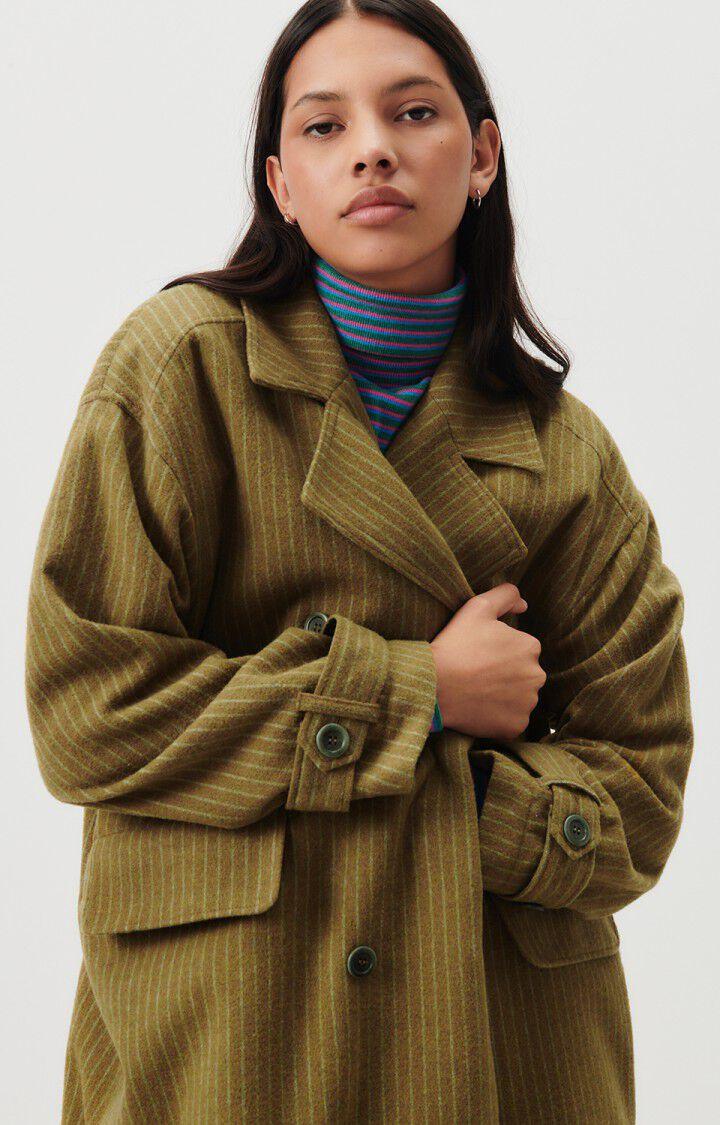 american vintage Manteau femme Dopabay - RAYURES KAKI ET BLEUES 52 Manches longues Marron - H23