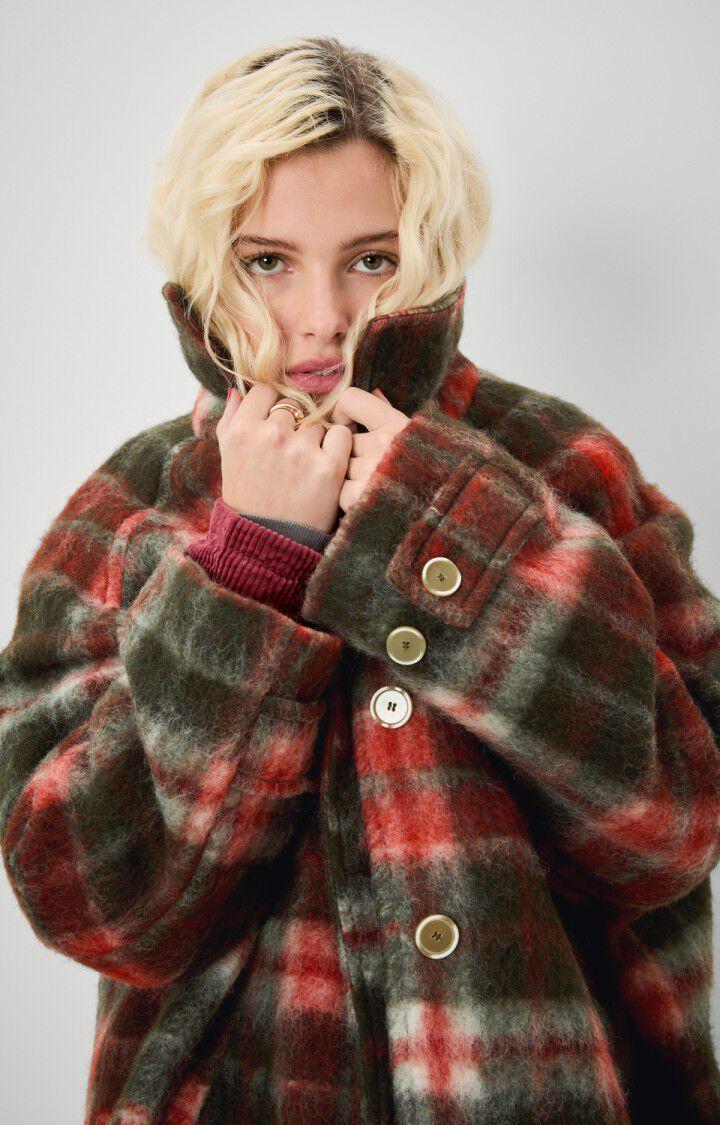 American Vintage Manteau Femme Geomark - KAKI TARTAN Manches Longues Rouge - H22