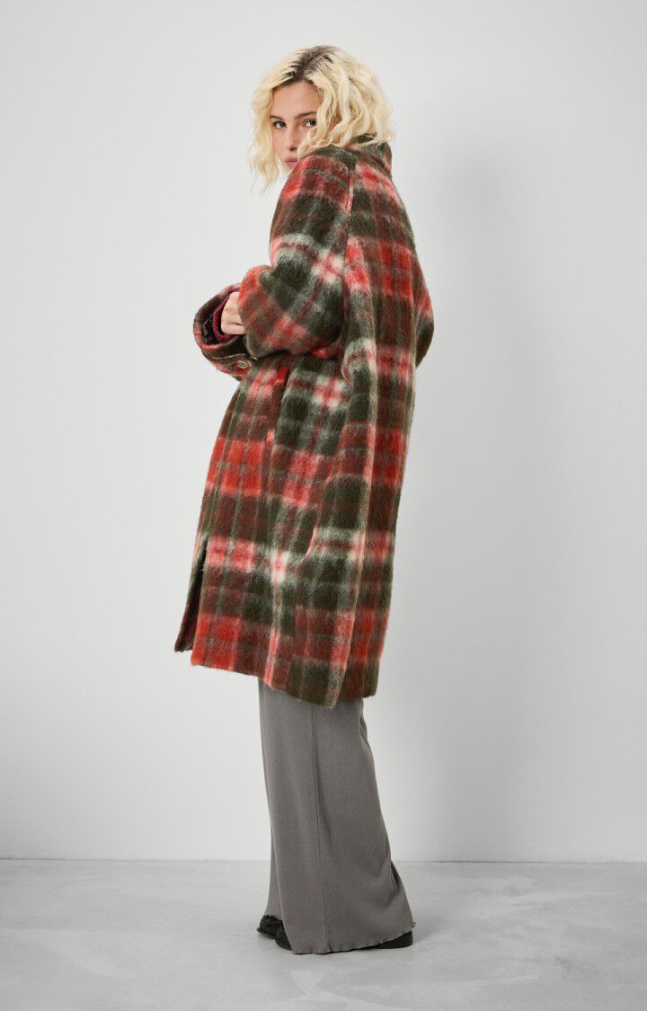 American Vintage Manteau Femme Geomark - KAKI TARTAN Manches Longues Rouge - H22