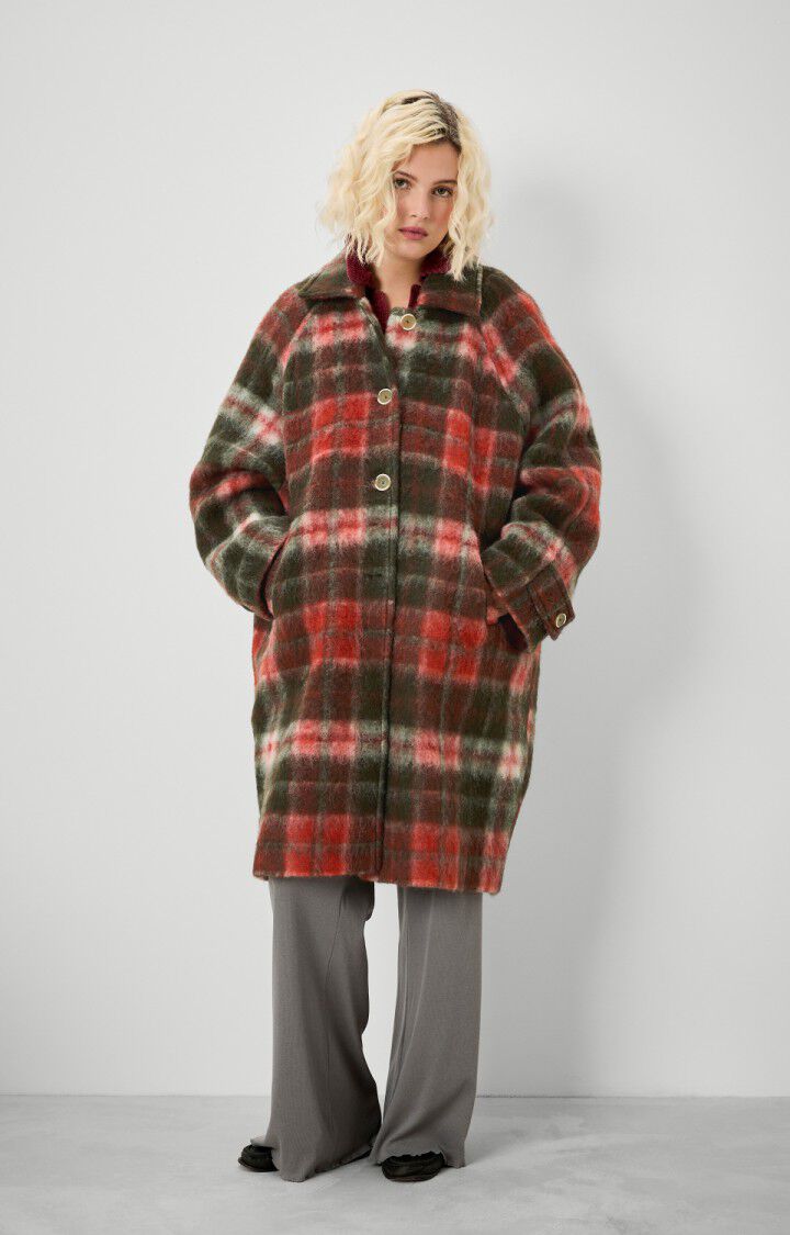 american vintage Manteau femme Geomark - KAKI TARTAN Manches longues Rouge - H22