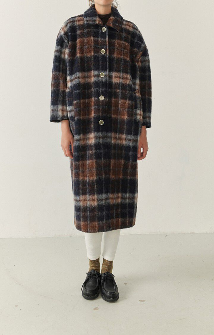 american vintage Manteau femme Geomark - NAVY TARTAN 48 Manches longues Bleu - H22
