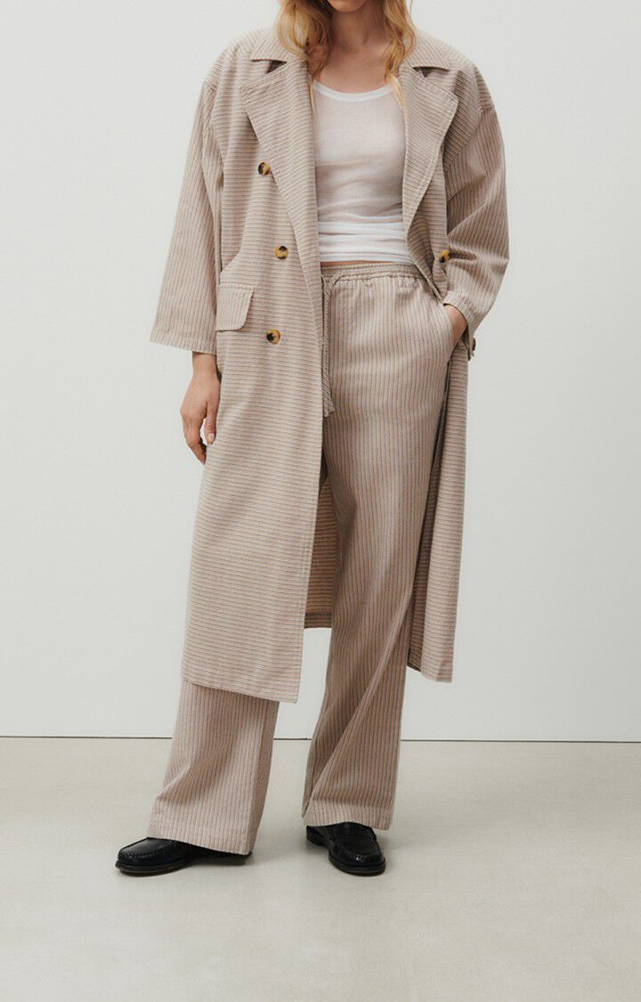 American Vintage Manteau Femme Kybood - RAYURES BEIGES Manches Longues Beige - E23