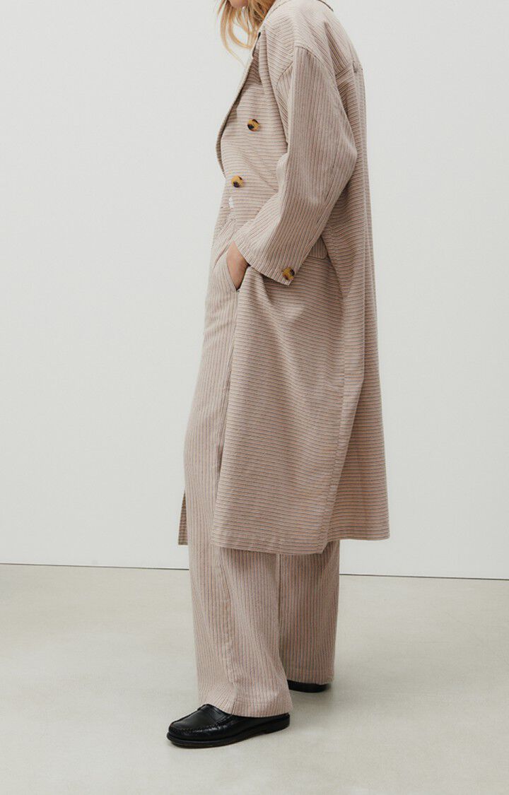 american vintage Manteau femme Kybood - RAYURES BEIGES Manches longues Beige - E23