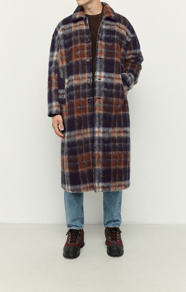 american vintage Manteau homme Geomark - NAVY TARTAN Manches longues Bleu - H22