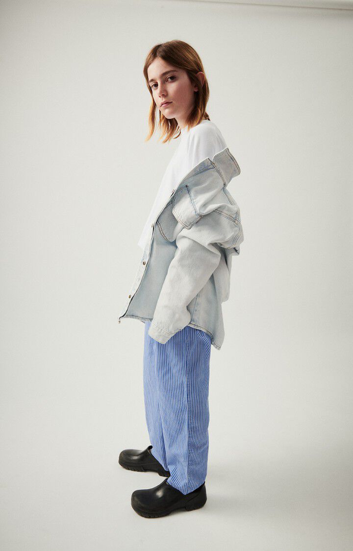 American Vintage Pantalon Enfant Zatybay - RAYURES AQUA Bleu - E25