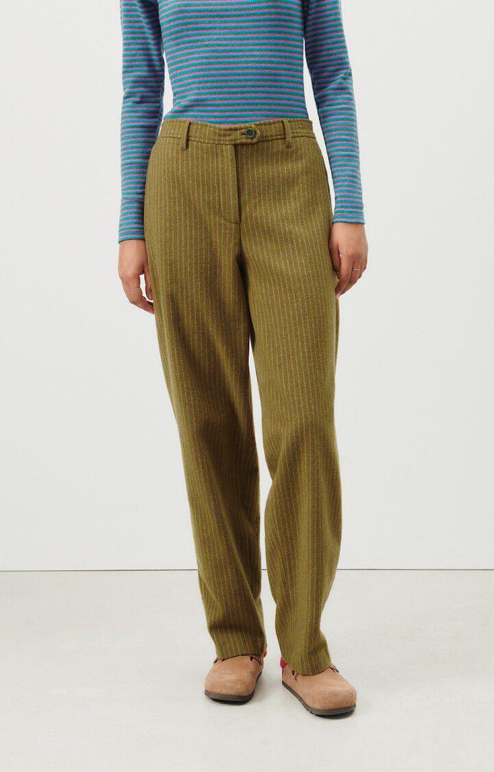 american vintage Pantalon femme Dopabay - RAYURES KAKI ET BLEUES Marron - H23