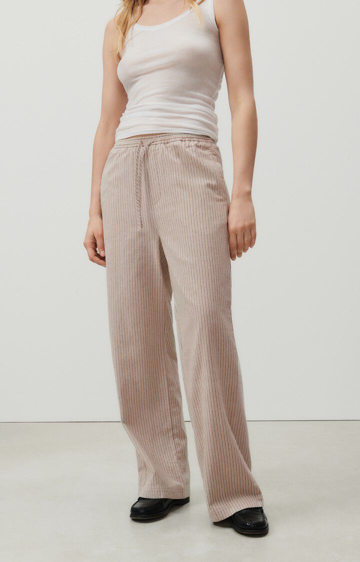 american vintage Pantalon femme Kybood - RAYURES BEIGES Beige - E23