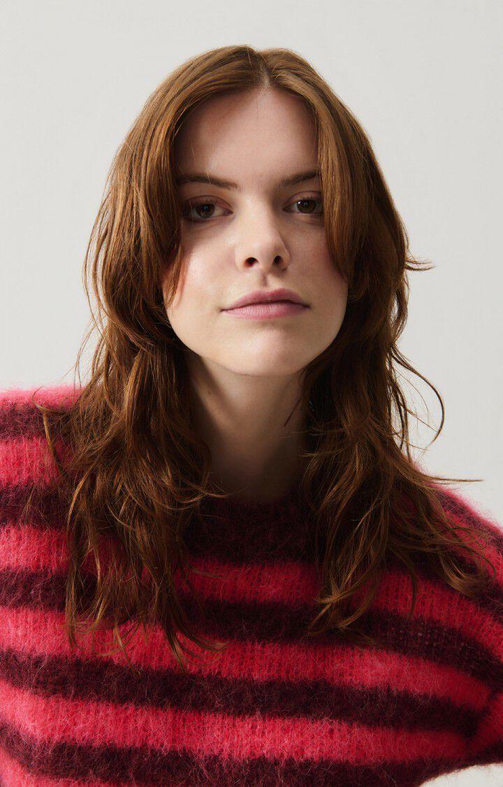 American Vintage Pull Femme Bymi - BORDEAUX HORTENSIA RAYES 51 Manches Longues Rouge - H24