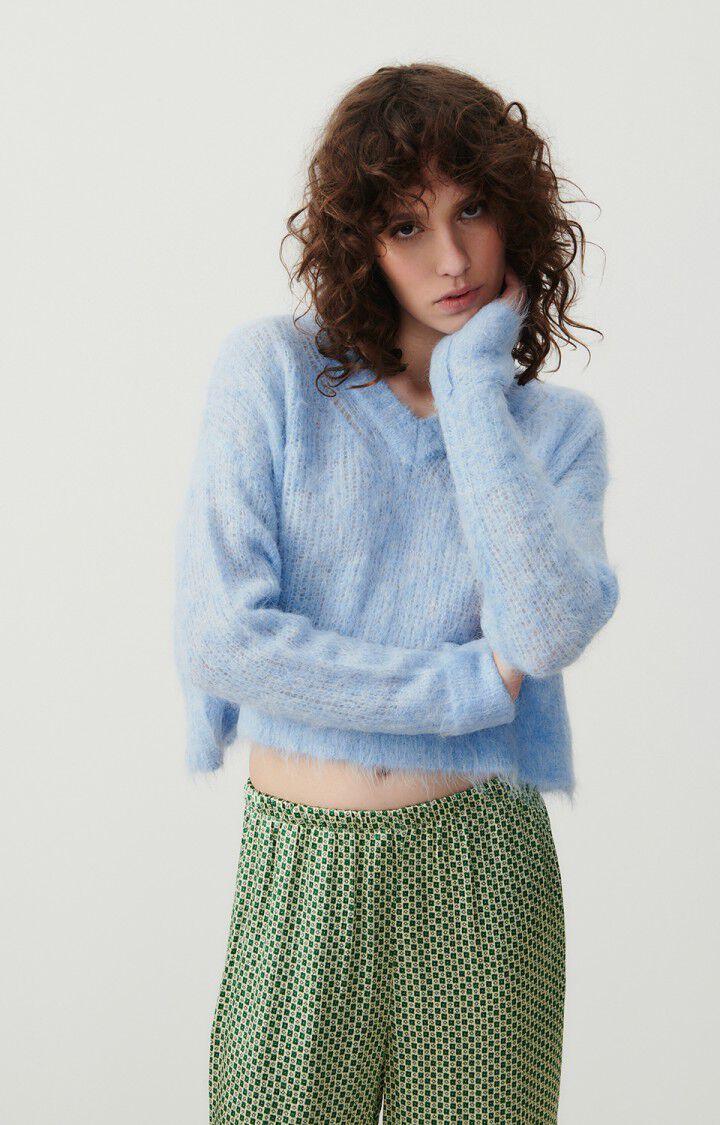 american vintage Pull femme Bymi - FONTAINE CHINE 47 Manches longues Bleu - E24