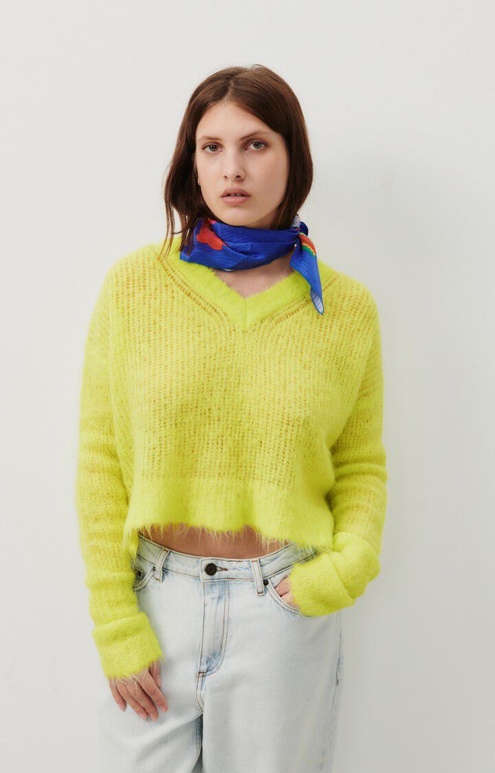 american vintage Pull femme Bymi - JAUNE FLUO 47 Manches longues Jaune - E24