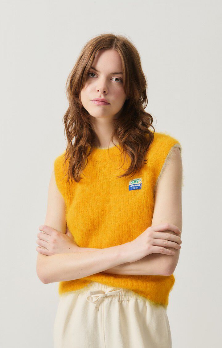 american vintage Pull femme Bymi - MARMELADE 0 Sans manches Jaune - H24