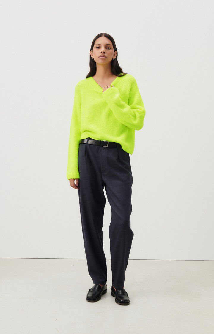 American Vintage Pull Femme Cikoya - JAUNE FLUO 52 Manches Longues Jaune - H24