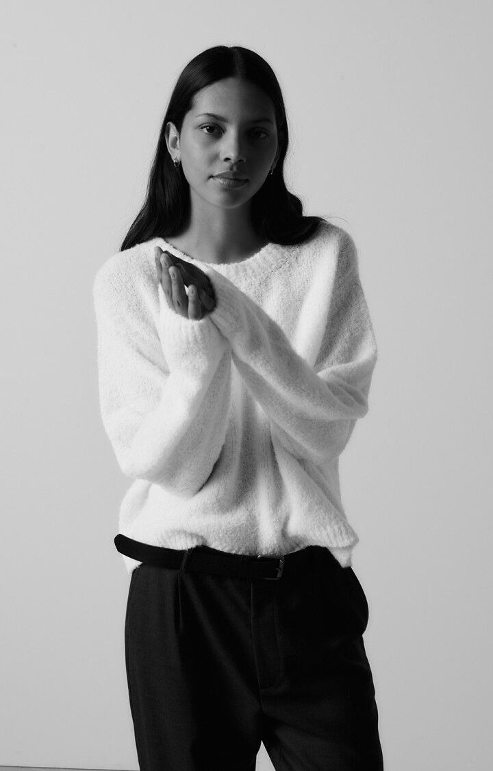 american vintage Pull femme Cikoya - JAUNE FLUO 52 Manches longues Jaune - H24