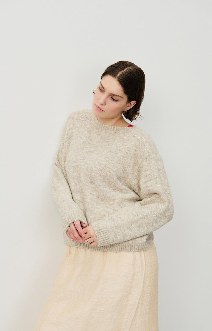 american vintage Pull femme Cikoya - POLAIRE CHINE 52 Manches longues Gris - H24