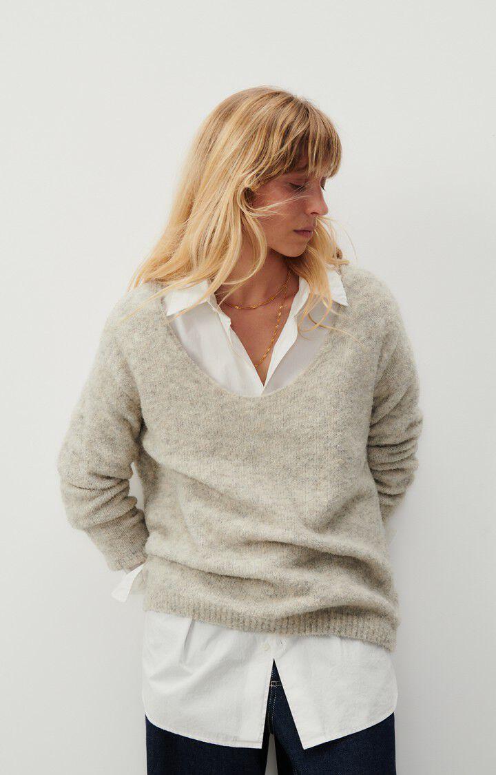 american vintage Pull femme Cikoya - POLAIRE CHINE 61 Manches longues Gris - E24