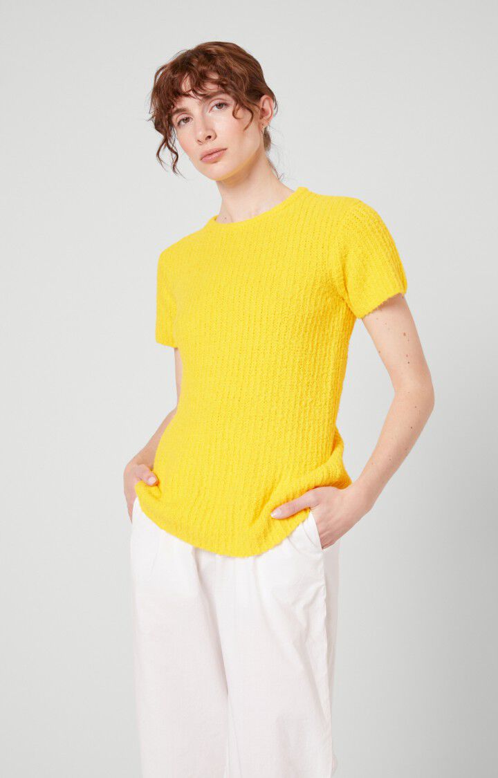 american vintage Pull femme Cutebay - SOLEIL Manches courtes Jaune - E20
