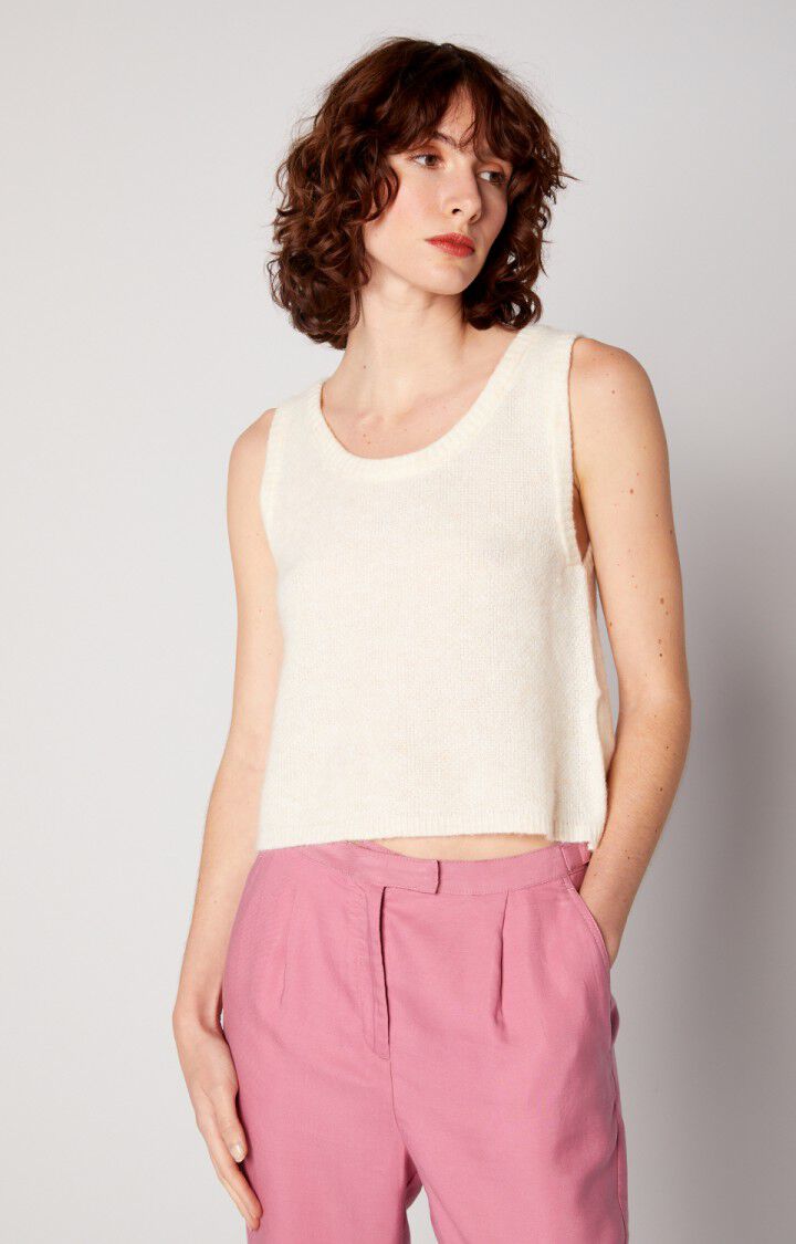 american vintage Pull femme Cybertown - NACRE Sans manches Beige - E22