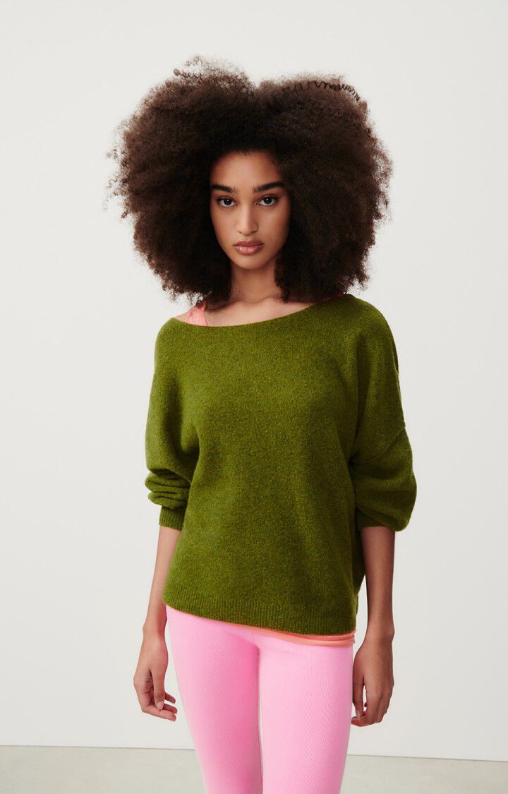 american vintage Pull femme Damsville - MARAIS CHINE 42 Manches longues Vert - H23
