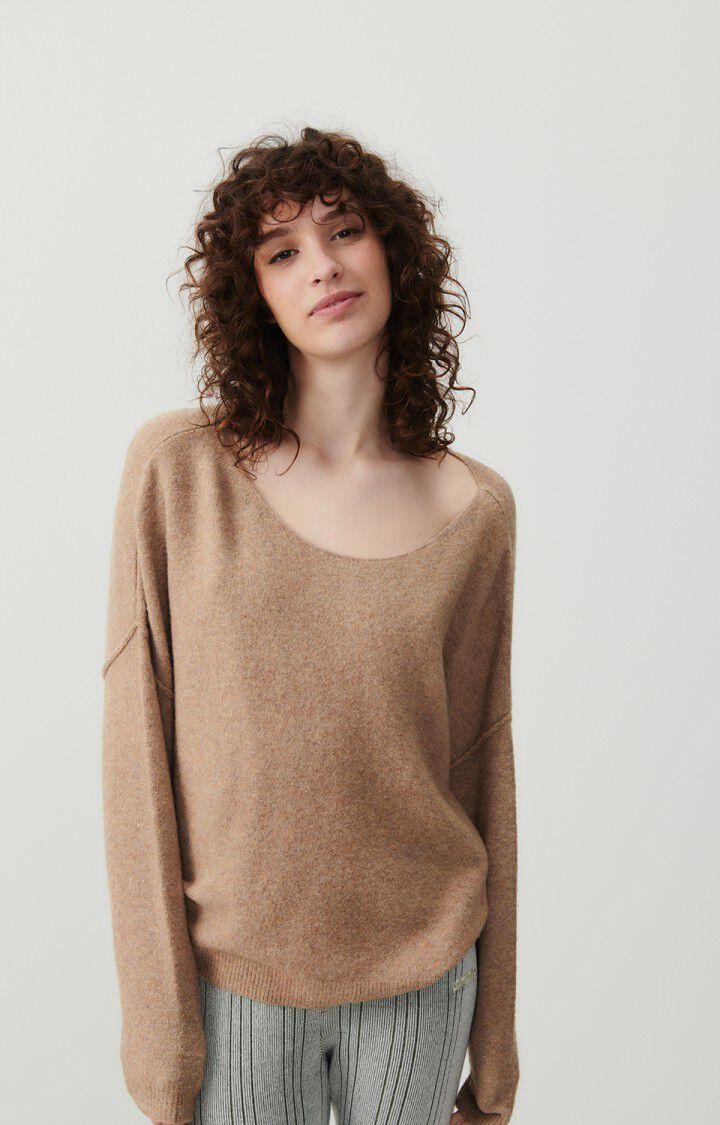 american vintage Pull femme Damsville - OURSON CHINE 42 Manches longues Marron - E24