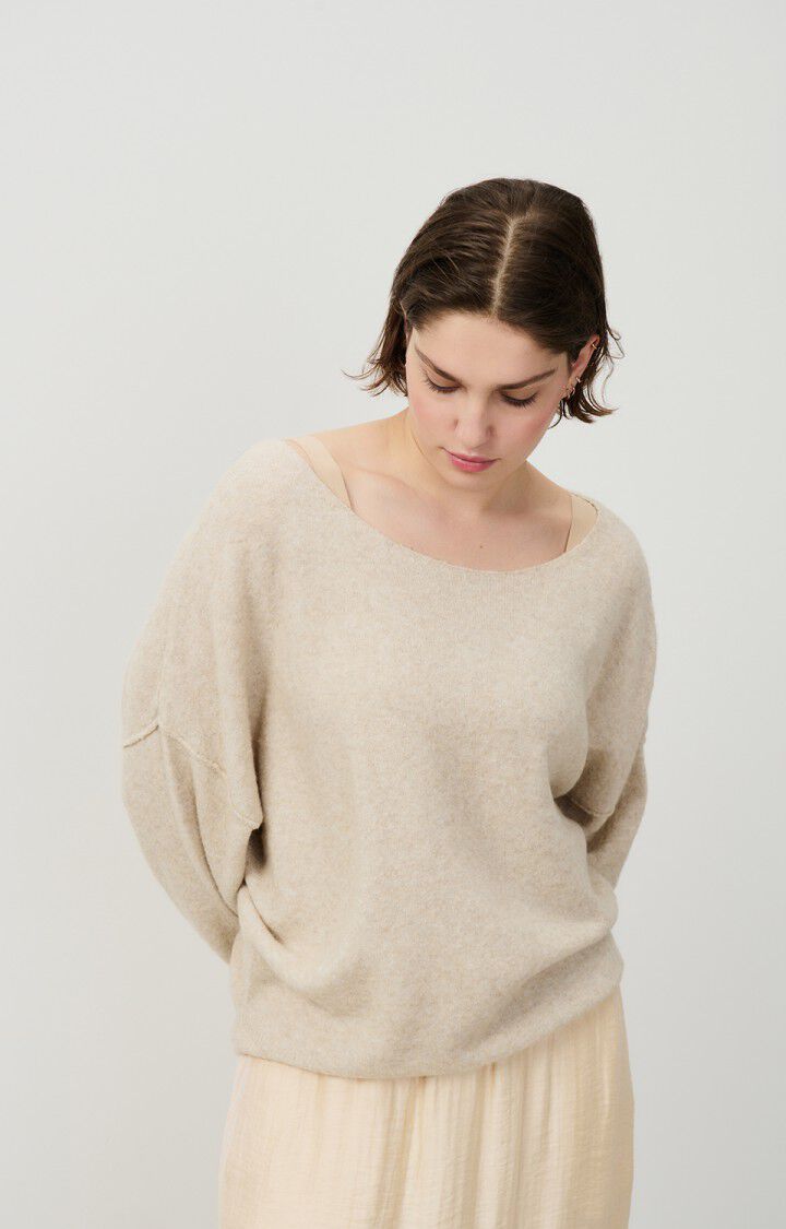 american vintage Pull femme Damsville - SABLE CHINE 42 Manches longues Beige - E25