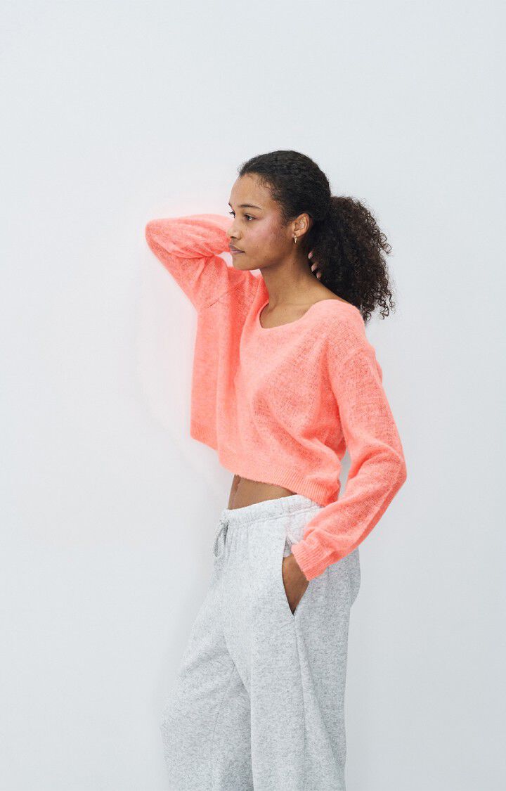 american vintage Pull femme Dumy - CORAIL FLUO 52 Manches longues Rose - E25
