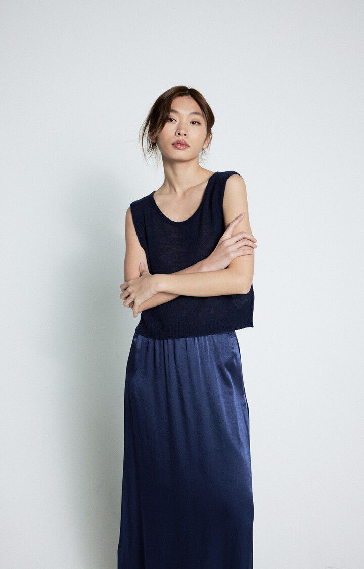 American Vintage Pull Femme Dumy - NAVY CHINE 0 Sans Manches Bleu - E25