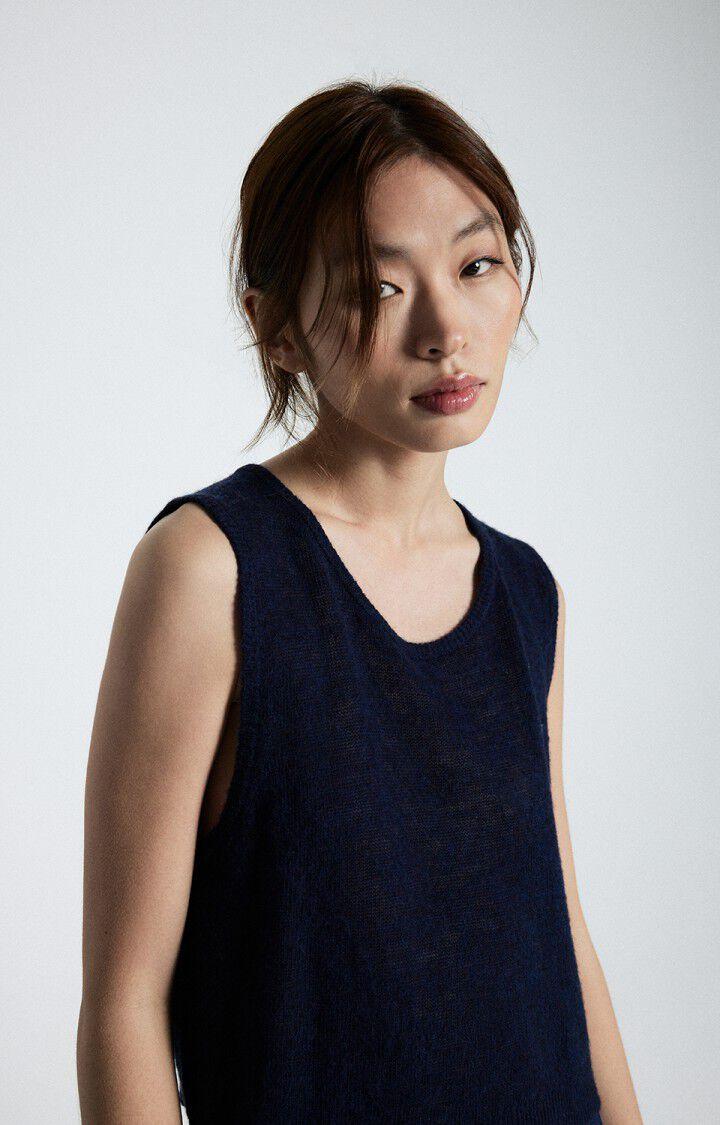 american vintage Pull femme Dumy - NAVY CHINE 0 Sans manches Bleu - E25