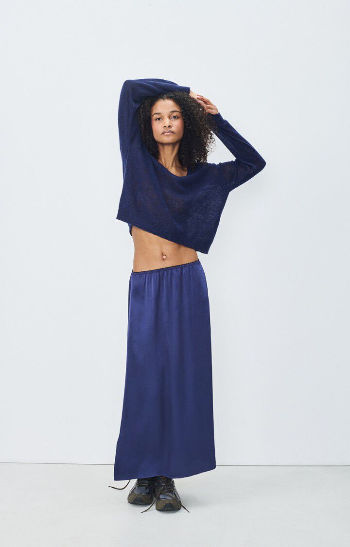 American Vintage Pull Femme Dumy - NAVY CHINE 52 Manches Longues Bleu - E25